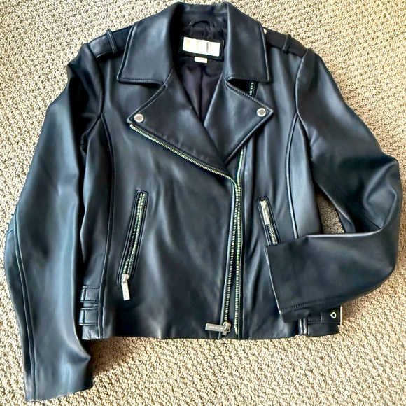 MICHAEL Michael Kors Black Leather Moto Lamb Leather Jacket Size Medium - Picture 2 of 10
